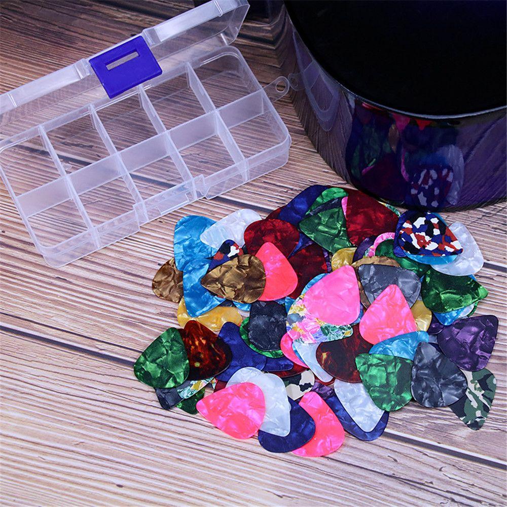 100 Pcs 0.46/0.71/0.96mm Gifts Shrapnel Ukulele Celluloid Electric Guitar Picks with Box Plectrum