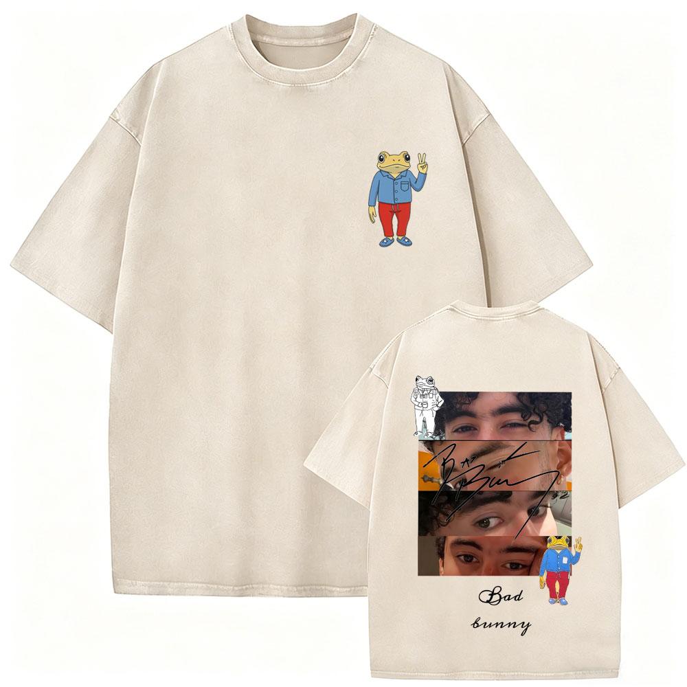 Vintage Acid Washed Rapper Bad Bunny Tshirt Debi Tirar Mas Fotos DTMF Tshirts Men Women Hip Hop Retro Short Sleeves T Shirts