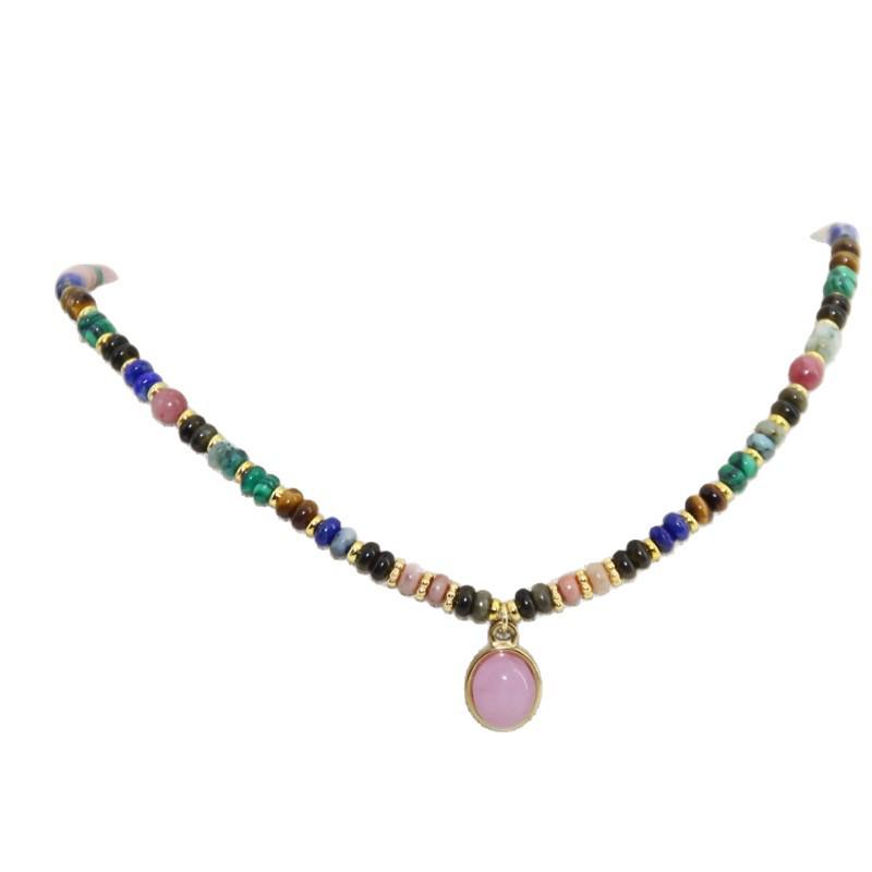 Модное французское красное родонитовое кристаллическое ожерелье, многослойная цепочка из титановой стали