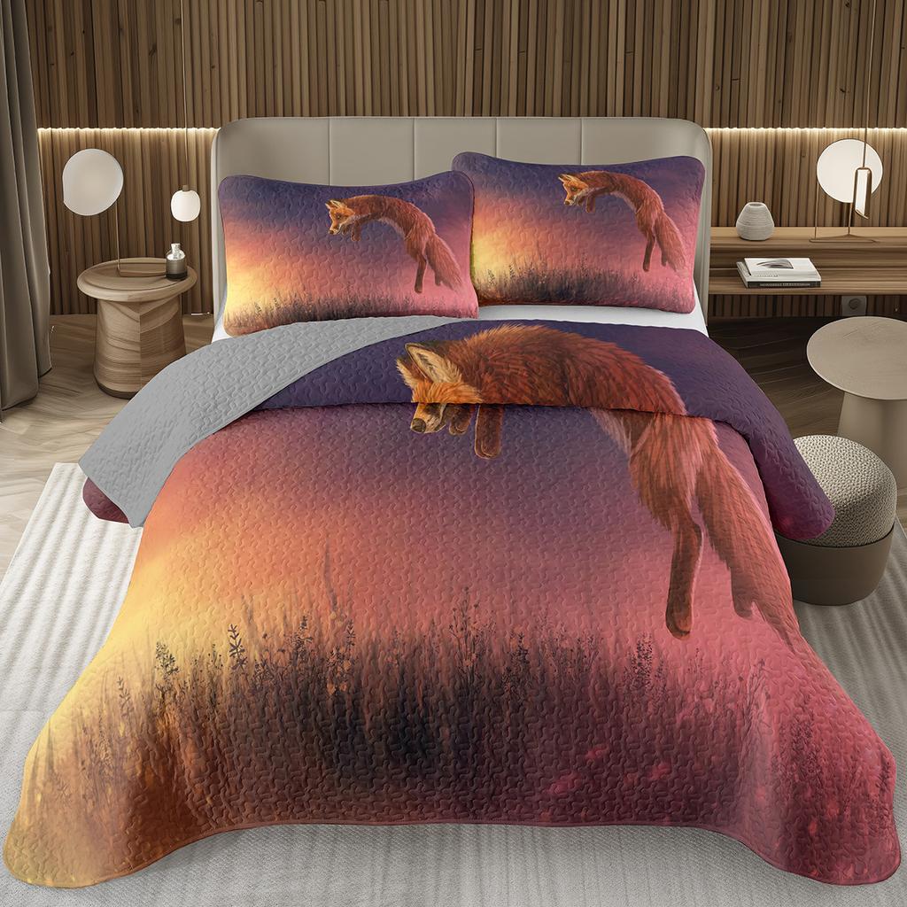 Кавайный комплект покрывала 2/3 предмета с лисой, лесное животное, двустороннее стеганое покрывало, природа, лесной, лисы, стеганое покрывало для спальни девочки-подростка