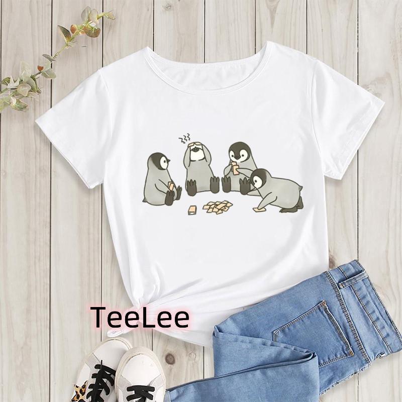 Kawaii Penguin Cookies Tshirts Cartoon Unisexs Tshirt Graphic Tshirts Ladies Youth Short Sleeve Cute Tshirts Female