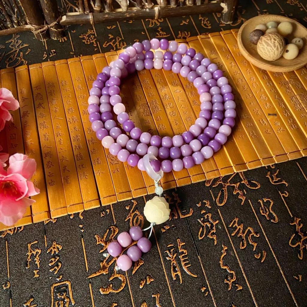 Violet Abacus Beads Bodhi Root 108 Beads Unisex Bracelet/Necklace (8x11mm) - Douyin Live Hot Sale Temple Edition