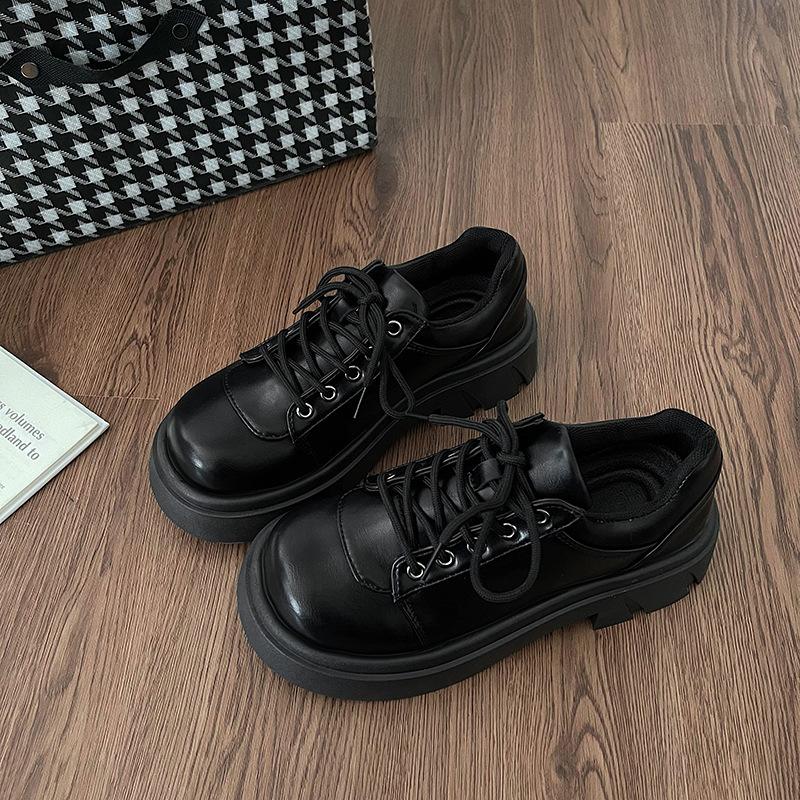 Black with Skirt Platform British Style Small Leather Shoes Women's Summer 2025 New Lace-up Thick Heel Round Head Mary Jane Shoes