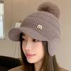 Winter  Thick M-Logo Ear Protection Rabbit Hair Baseball Hat for Women Korean Edition Outdoor Warm Face Protection Knitted Hat