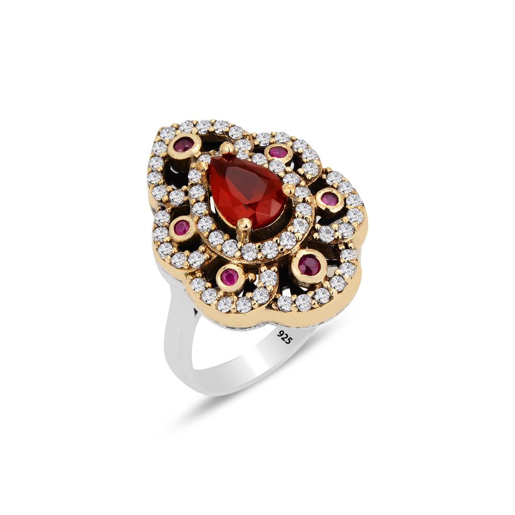 Комплект серебряных украшений с рубиновым камнем в османском стиле, аутентичный турецкий комплект ювелирных изделий ручной работы - рубиновое кольцо, серьги, ожерелья в винтажном стиле