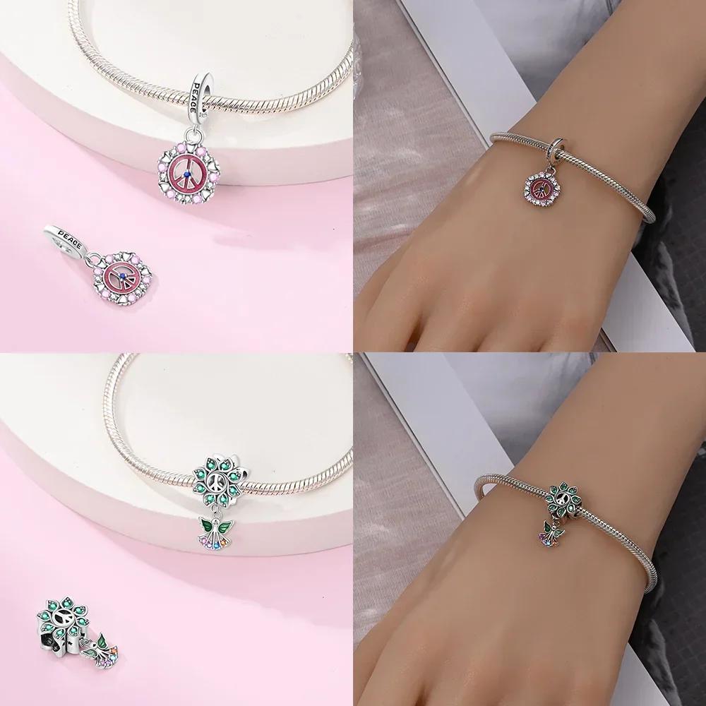 Exquisite Original Charms Copper Green Zircon Flower Bird Heart Wings Beads Fit Bracelet Women Jewelry Diy Gifts