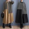 2024 Autumn New Loose Plus Size Fashion Print Stitching Mid-Length Artistic Vintage Long Sleeve Shirt Dress