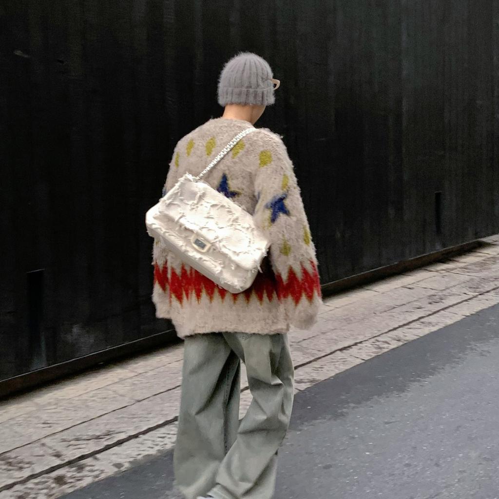 Рождественский винтажный свитер с круглым вырезом для мужчин, свободный повседневный вязаный кардиган Harajuku High Street на осень-зиму