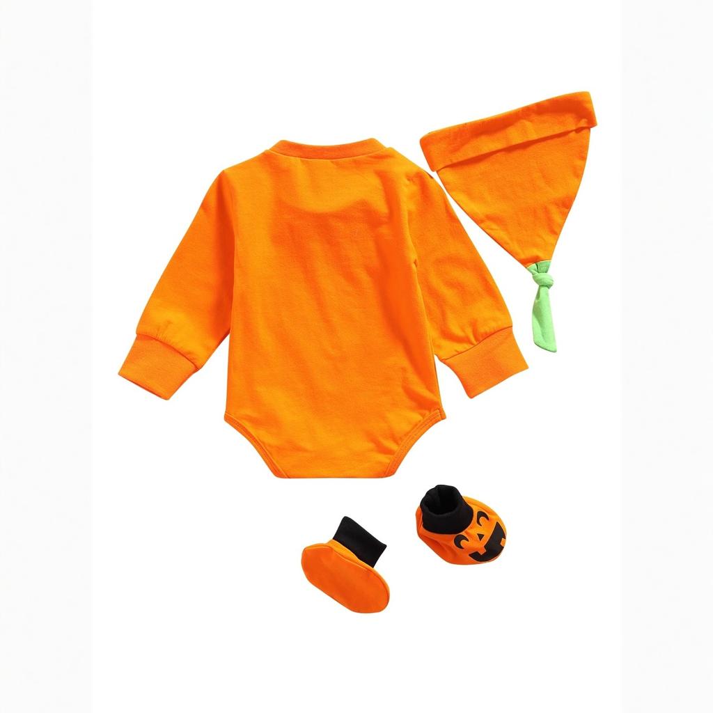 Newborn Boy Pumpkin Bodysuit + Hat + Socks Children's Halloween Costume Set