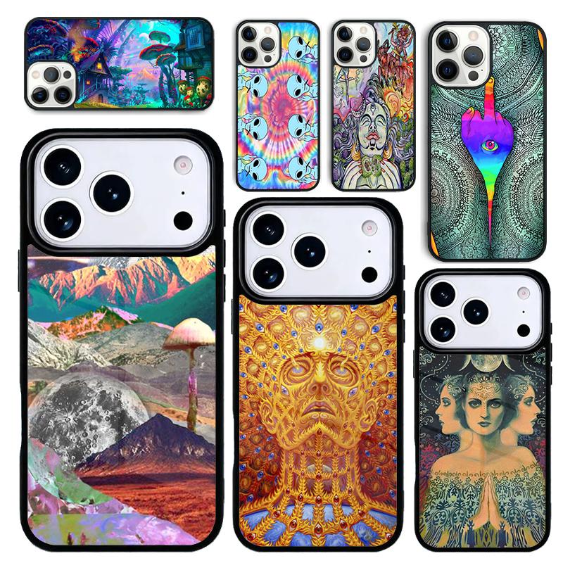 Чехол Case для iPhone 17 Air 16 Pro Max 15 Plus 11 13 Mini 14 12 Задняя крышка телефона Инопланетянин Марсианин Психоделический НЛО