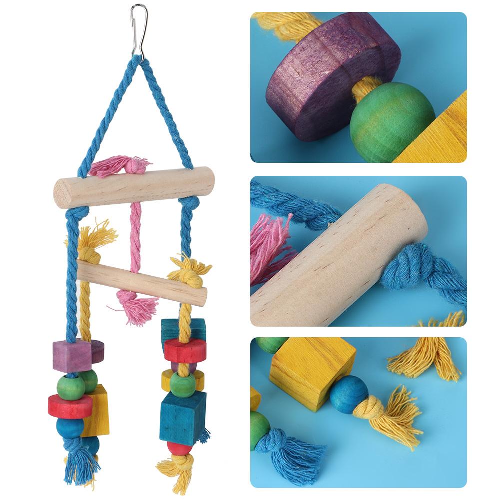 Colorful Wood Block Biting String Cotton Rope Balance Hanging Chewing Playing Bird Toy Parrots Swing Supplies Accessory