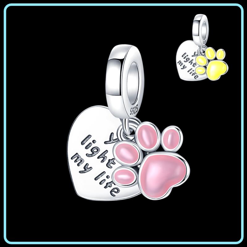 925 Sterling Copper Cat and Dog Series Best Friend Pendant Fit 4MM Hole Diamete Bracelet Charms Bead Necklace DIY Female Zircon