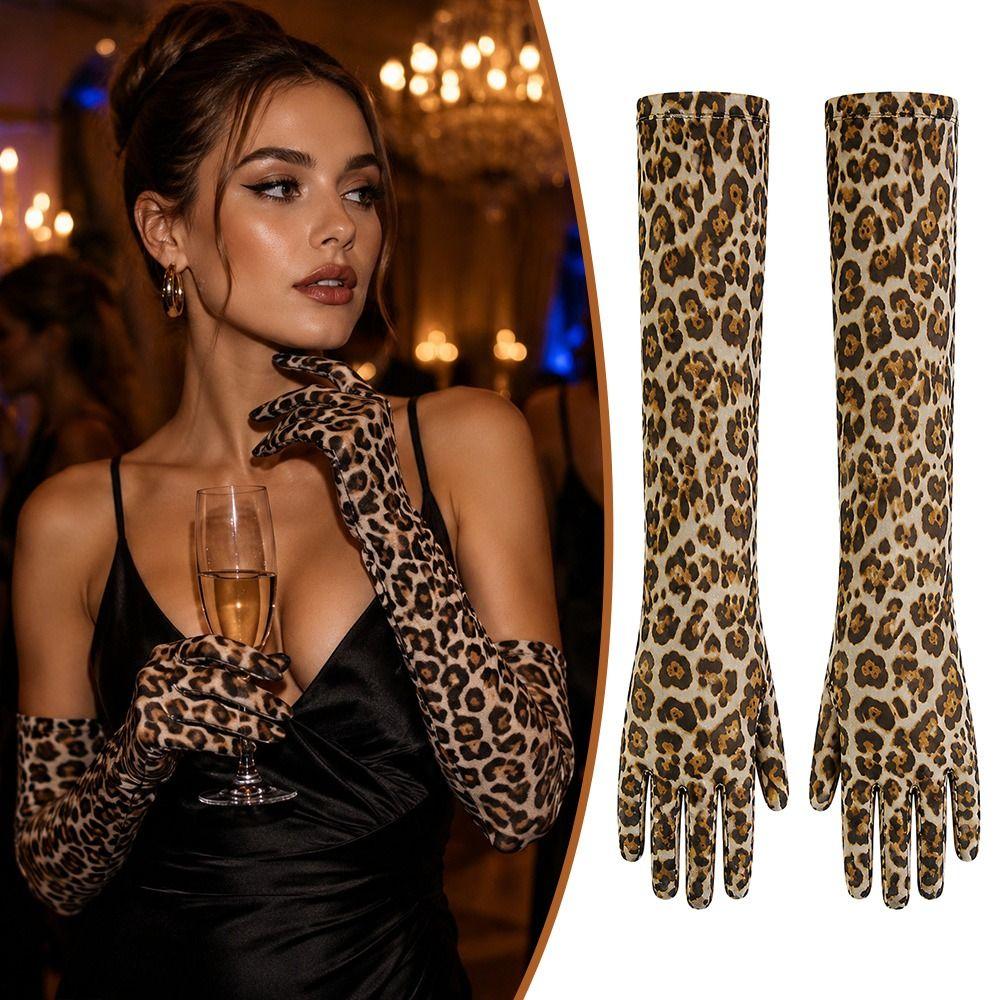 55cm Thin Leopard Mesh Gloves Long Costume Gloves Fashion Disco Mittens Opera Stage