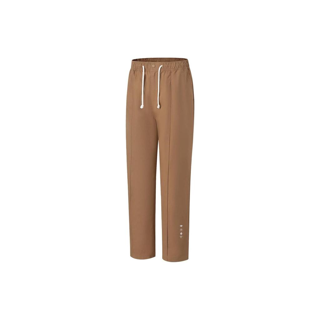 Li Ning Однотонные брюки средней посадки на кулиске, прямого кроя, повседневные, унисекс, дымчато-коричневые AKXT053-5