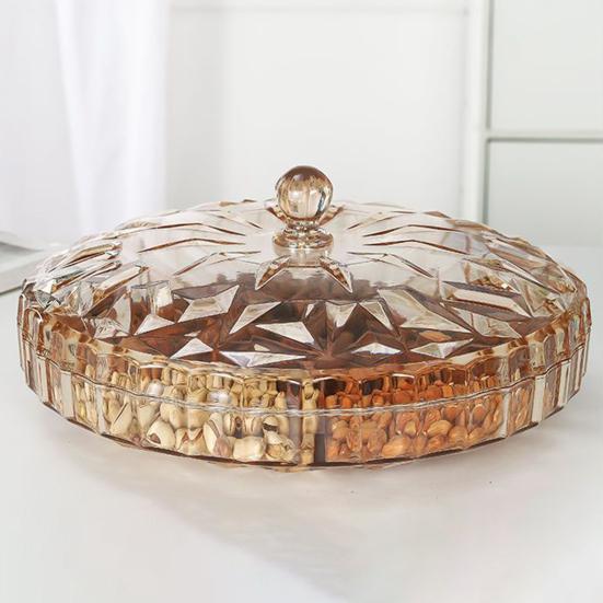 Поднос для закусок с крышкой, 6 отделений, пластиковый пыленепроницаемый, удобный в уходе круглый поднос для еды для сухофруктов