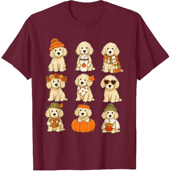 Cute Goldendoodle Fall Dogs Pumpkin Autumn T-Shirt