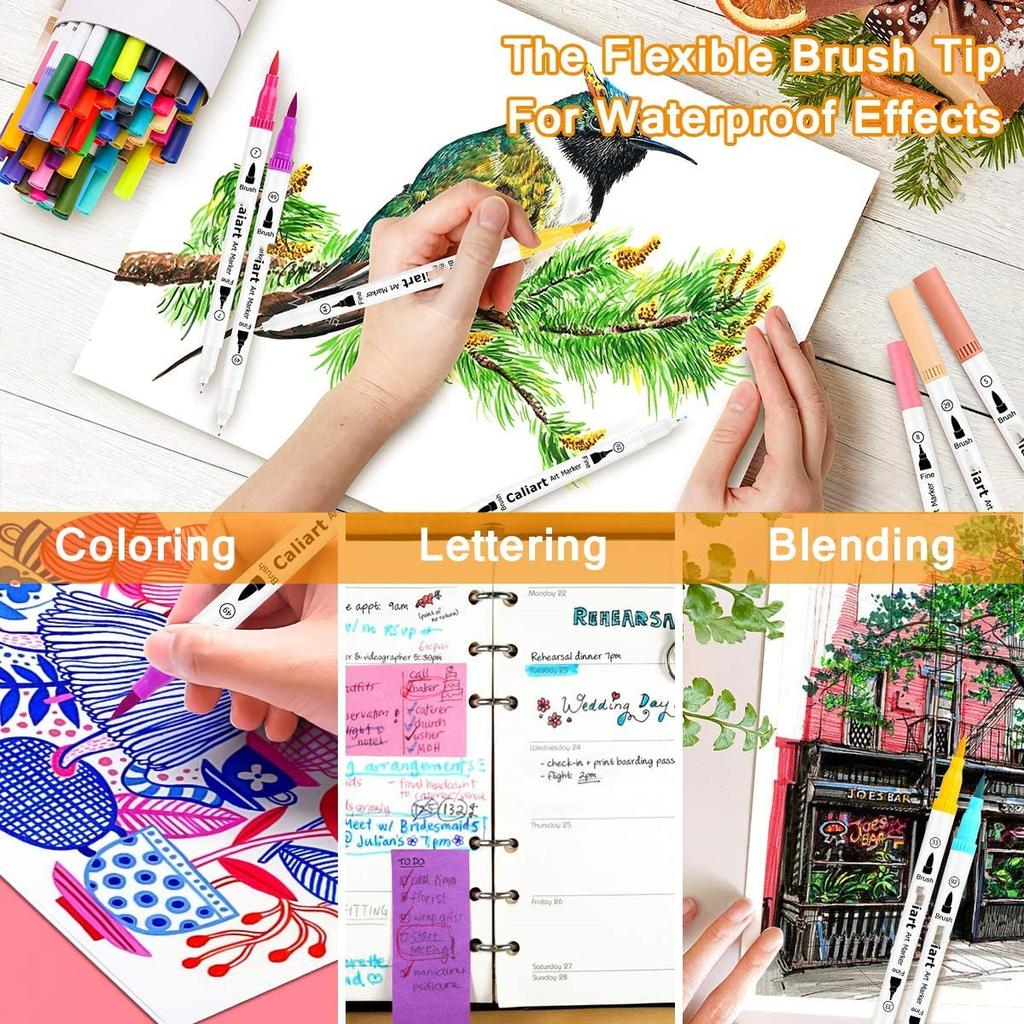 12/24/30pcs Dual Brush Art Markers, Artists Fine and Brush Tip Pen Coloring Markers for Kids Adult Coloring Art Craft Supplies Kit