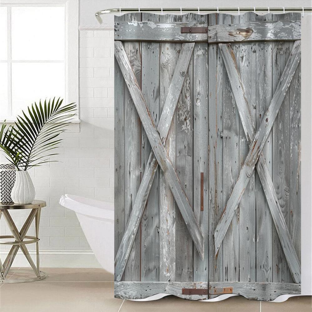 Rustic Wooden Barn Door Shower Curtain 3D Printed Bathroom Decor Farmhouse Style Home Fashion Design Trend