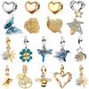 Новые Оригинальные Медные Разноцветные Шармы-Подвески в виде Сердца, Клевера, Розы, Звезды, Бабочки, Птицы с Бусинами для DIY Браслета, Ожерелья, Женский Подарок