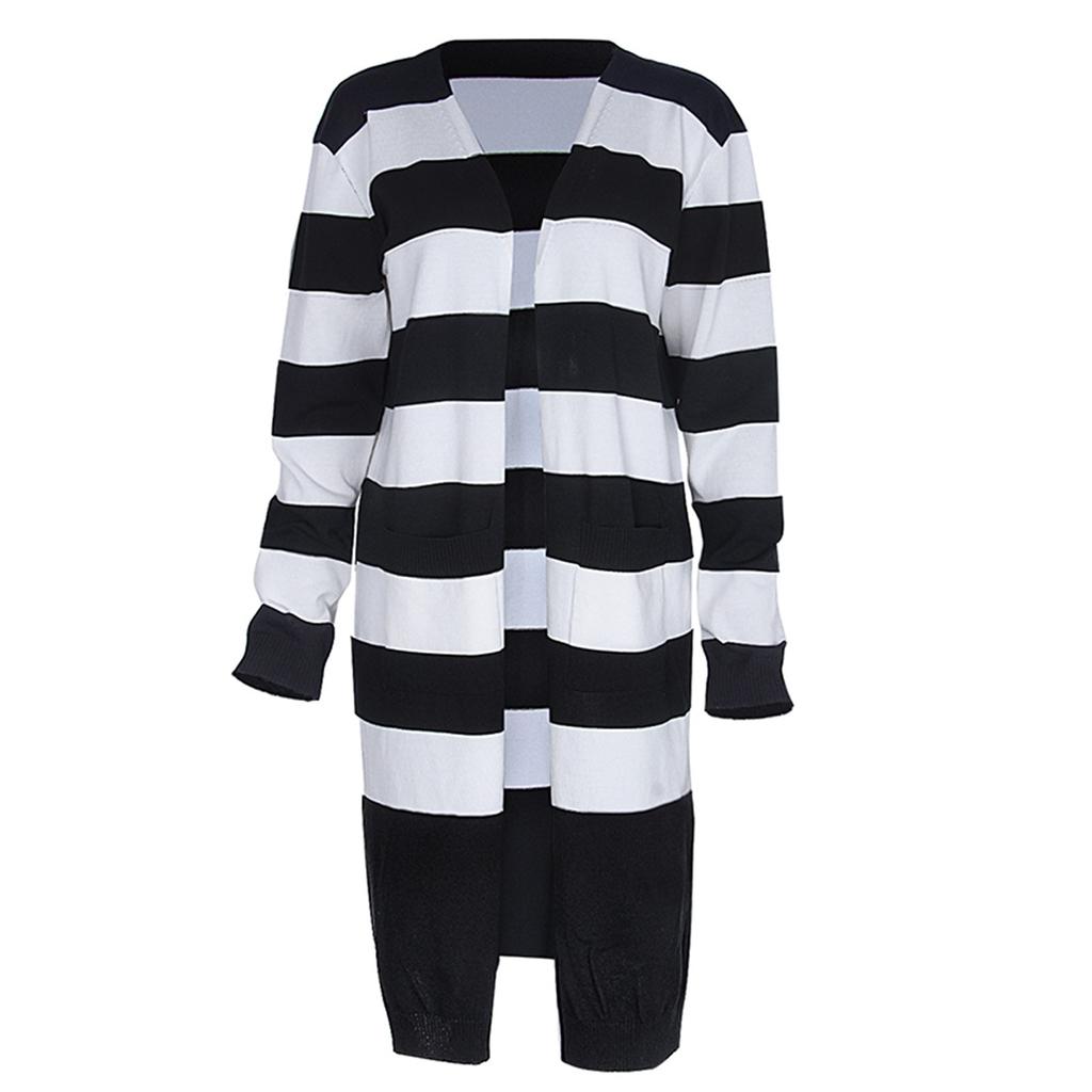 Женский вязаный полосатый кардиган с длинным рукавом, свитер, длинная мешковатая куртка