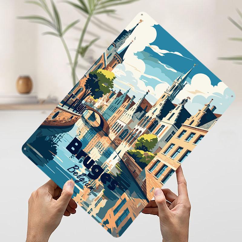 Bruges Belgium Travel Printed Poster Customized Wall Art Retro Vintage Metal Tin Signs for Decoration Bedroom Decorations Decor