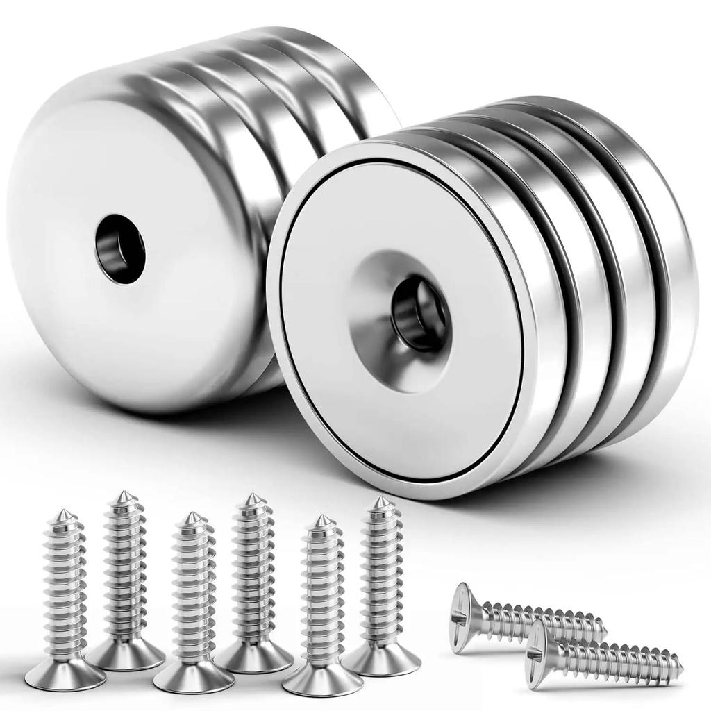Набор из 4/8/12 магнитов-чашек, промышленные круглые дисковые магниты с потайным отверстием и винтами из нержавеющей стали, 60 фунтов