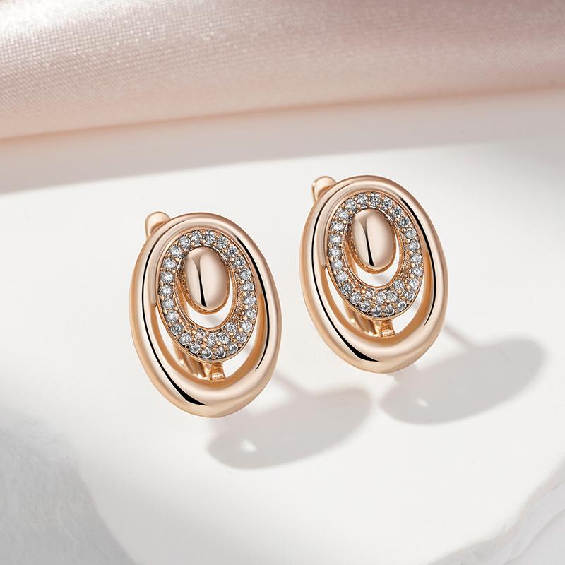 Круглые карманные серьги Kinel White Zircon для женщин, винтажные серьги цвета розового золота, ювелирные украшения