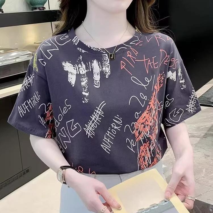 2025 Летняя повседневная футболка для женщин Базовый цветочный принт Топы с коротким рукавом и круглым вырезом свободная футболка y2k Винтажный топ Harajuku Streetwear