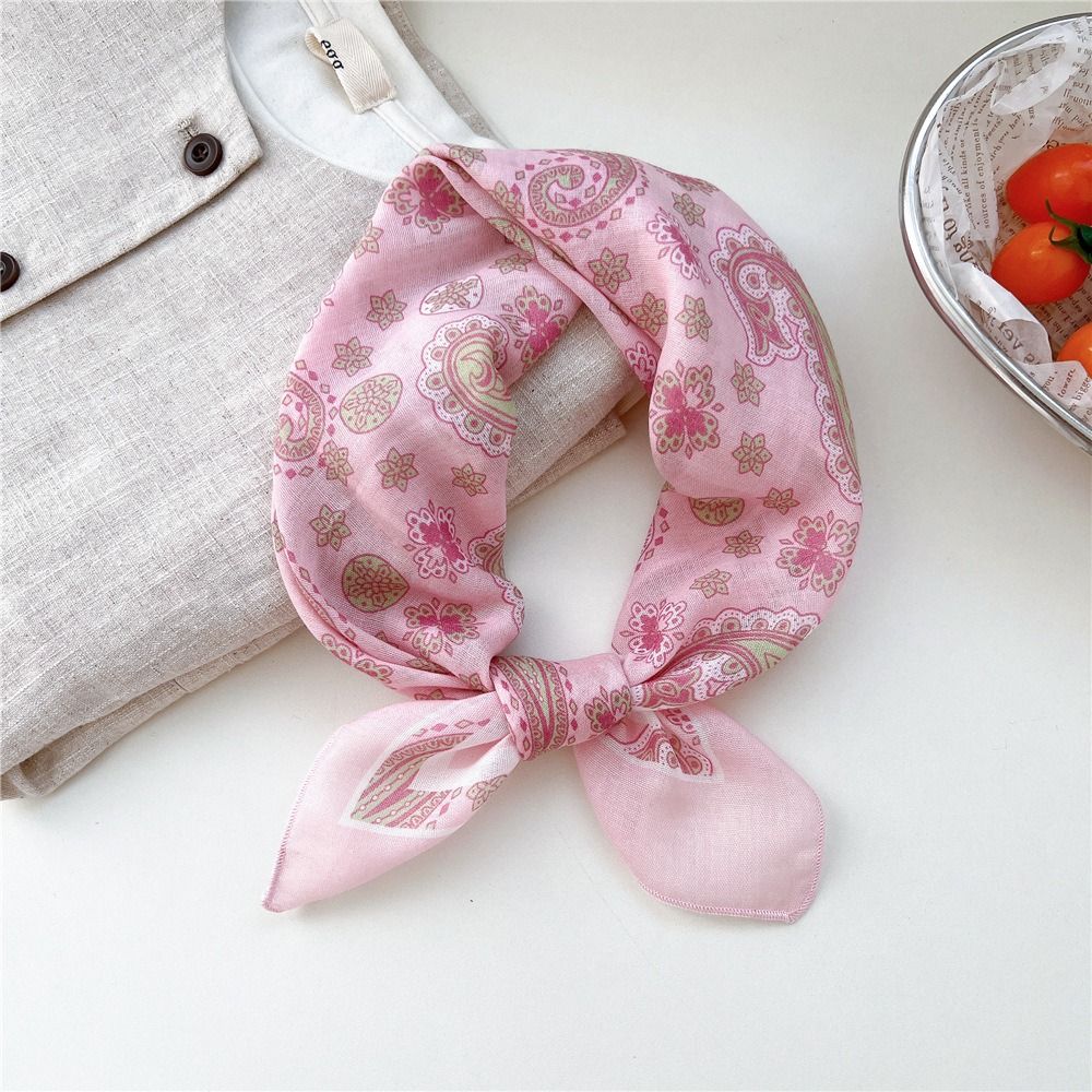 Cashew Small Square Scarf Flower Korean Cotton Linen Print Scarves Scarf Hair Band Floral Square Handkerchief
