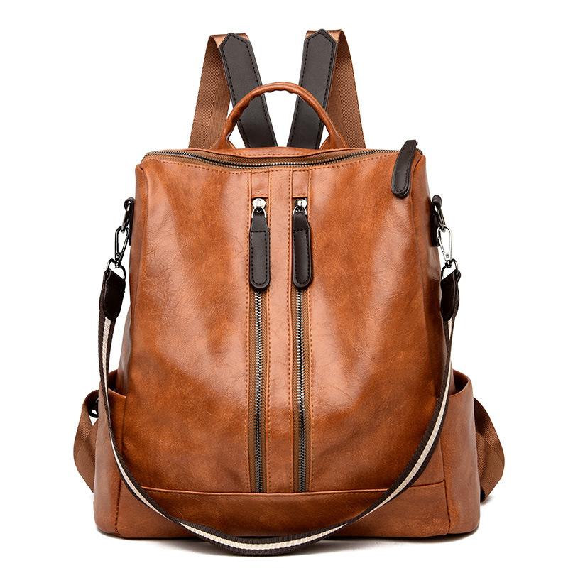 Fashion Backpack, Simple Women'S Bag, Lightweight Schoolbag, Leisure Travel, Large-Capacity Soft Leather Backpack, Women'S Bag