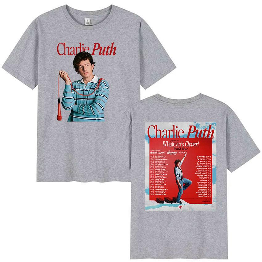 Charlie Puth Whatevers Clever World Tour 2026 Graphic T Shirts Unisexs Vintage Fashion 100 Cotton Short Sleeve Tshirt Streetwear
