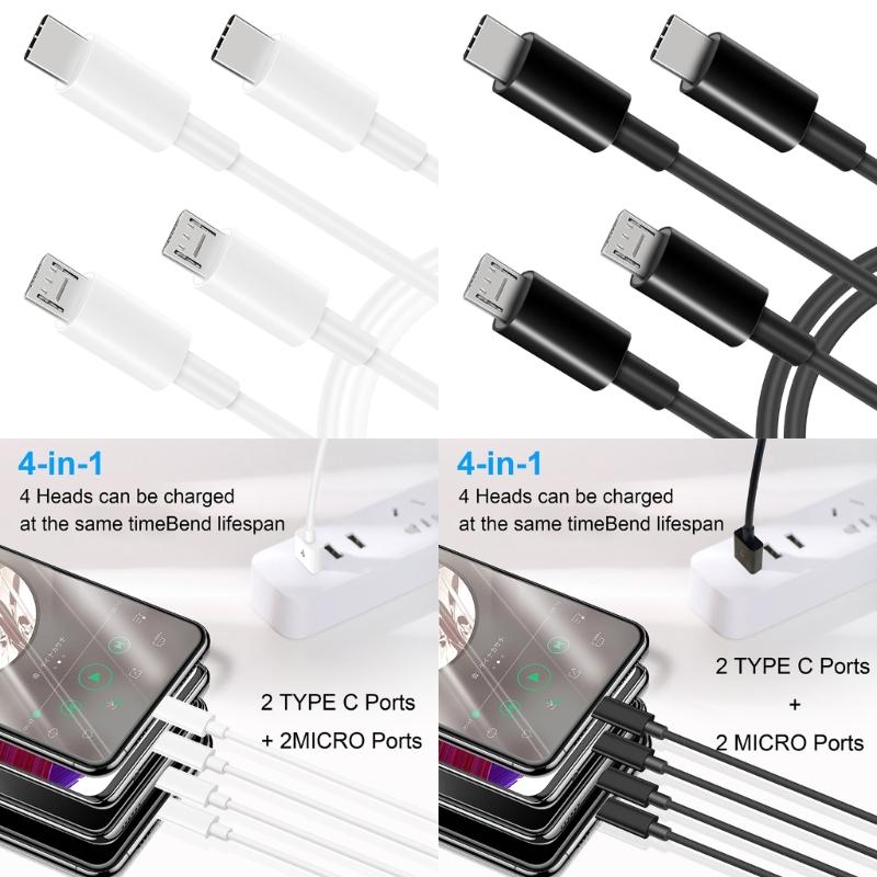 50см 4-в-1 Решение для зарядки - USB на двойной Type-C и двойной micro USB Кабель-шнур для Зарядки Мобильных Телефонов Powerbanks