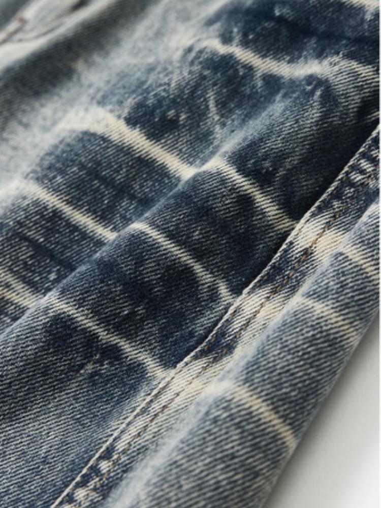 American Street Washed Blue Denim Shorts Y2k E-Girl High Waist Loose Wide Leg Jeans Fashion Hole Straight Knee Length Pants