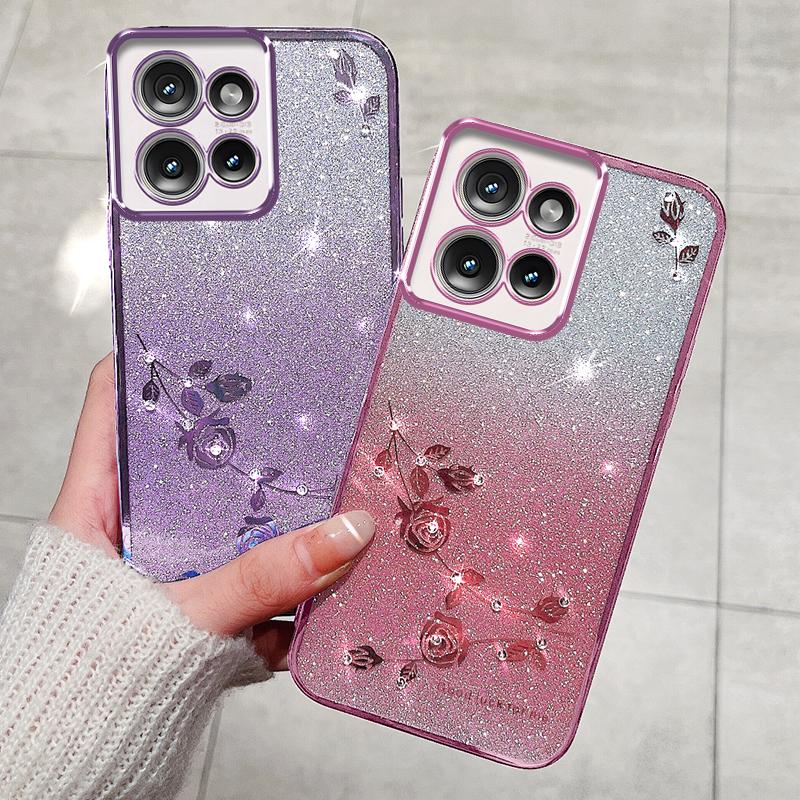 KADEM Чехол для Motorola Edge 50 5G с цветочным узором, градиентная TPU накладка для телефона со шнурками