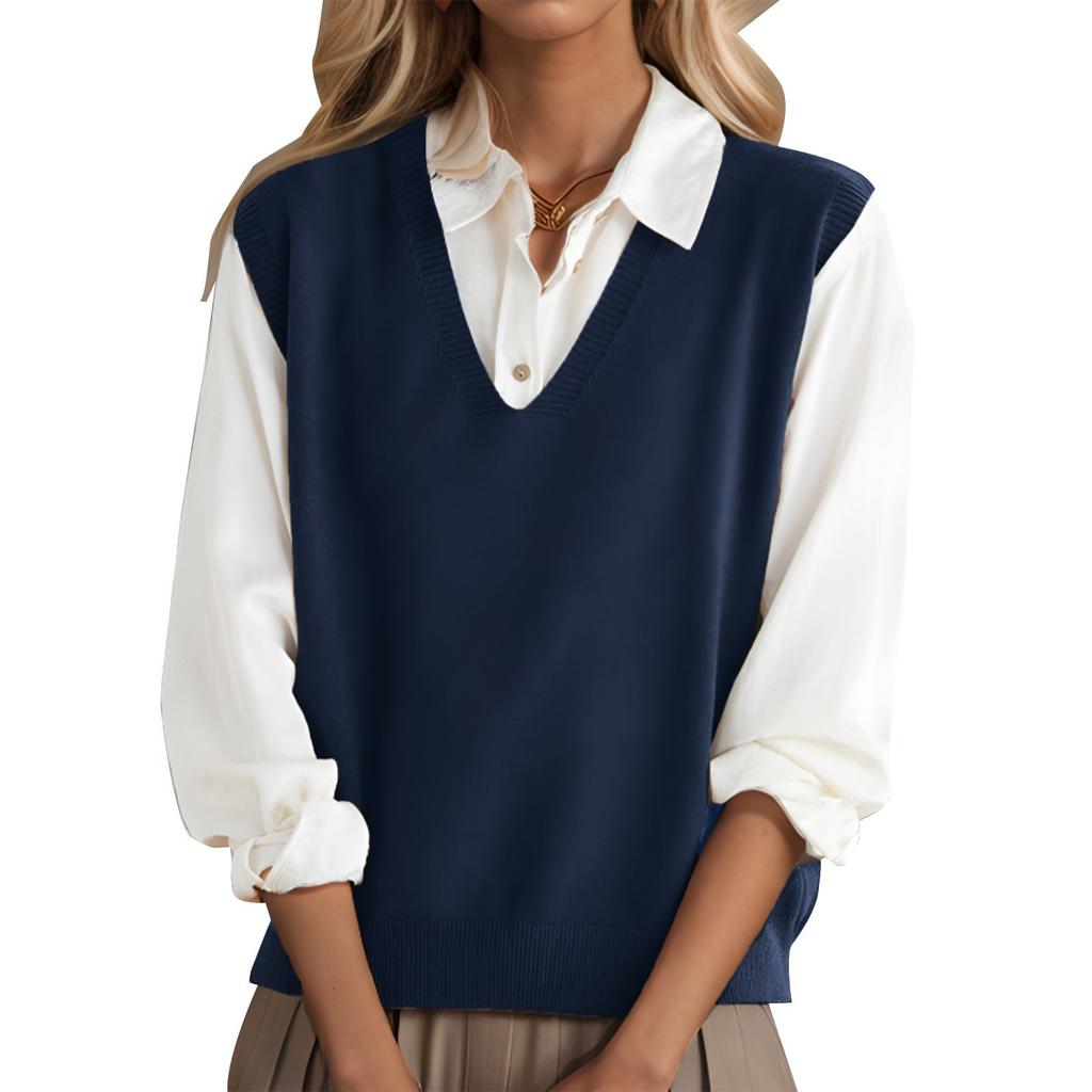 Fashionable Girls V-neck Knitted Vest All-match Waistcoat Temperament Casual Sweater