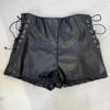 2023 Autumn/Winter Women's High-Waisted Black Faux Leather Shorts - Elastic, Casual, Tight Fit