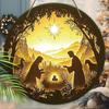 Nativity Wooden Christmas Sign - Jesus Navidad Round Sign for Front Door Wall Hanging Decor - Ideal Christmas Decoration
