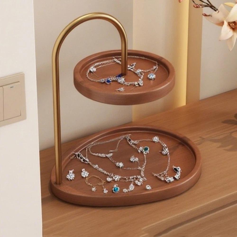 Double Layer Jewelry Organizer Wooden Material Key Rack Tray New Jewelry Display Stand For Jewelry