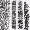 12-Grid 3D Nail Art Rhinestones Set Super-Shiny Flatback Adhesive Rhinestones for DIY Decorative Nail Art Multiple Shapes