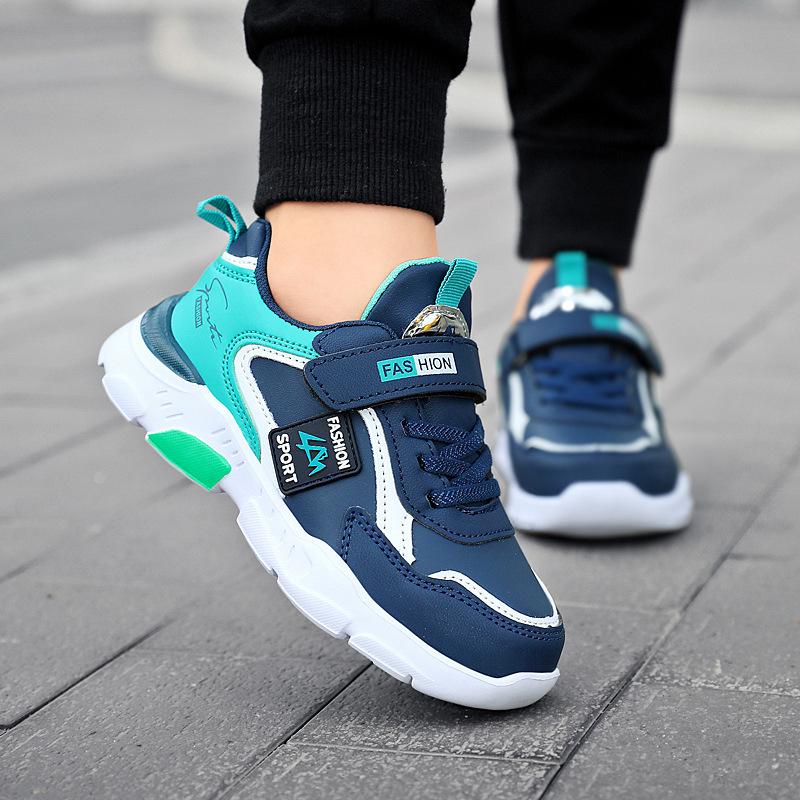 Водонепроницаемые кожаные спортивные школьные туфли для мальчиков, кроссовки для бега с мягкой подошвой для весны и осени