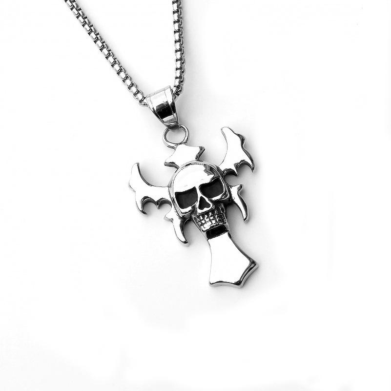 Титановый кулон в виде черепа с крыльями ангела, винтажное ожерелье из нержавеющей стали с крестом, аксессуары для мужчин и женщин