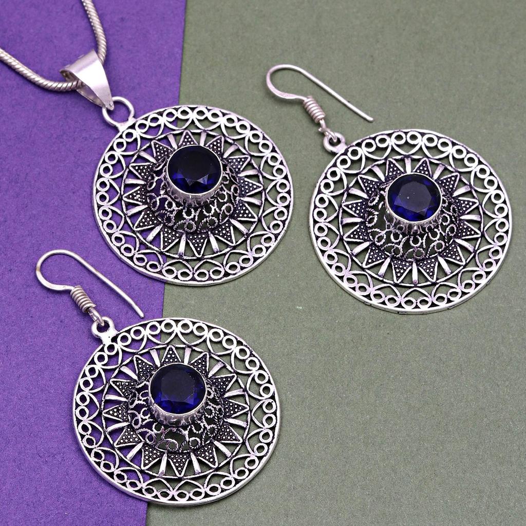 Комплект ювелирных изделий из танзанита, кварцевый драгоценный камень, подвеска, ожерелье 18-20 дюймов