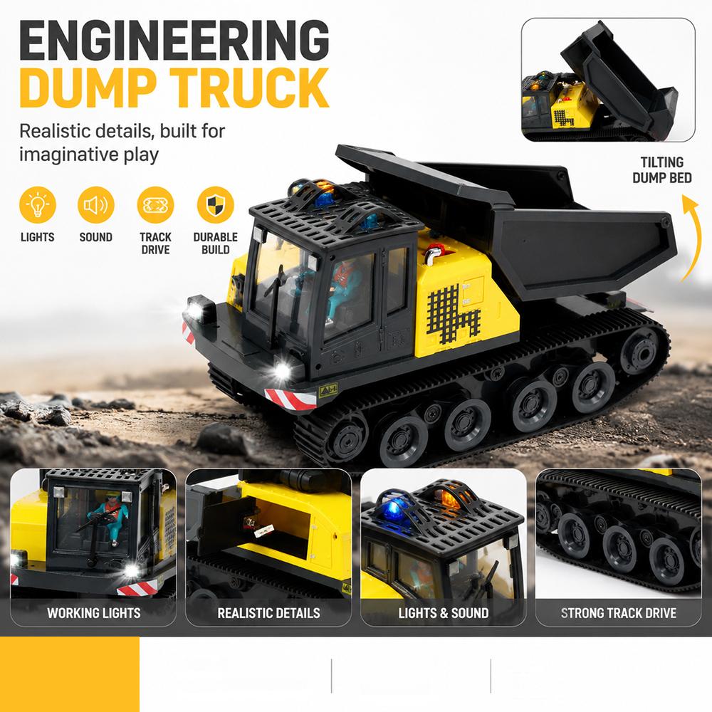 1/50 T14R RC Crawler Dump Truck Electric 3KM/H Remote Control Dump Truck Model With Light And Sound Engineering Vehicle Toy