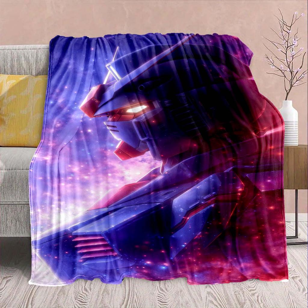 Gundam Anime Flannel Blanket - Soft Warm Perfect for Sofa, Bedding Camping Travel Office Home Decor -QJY