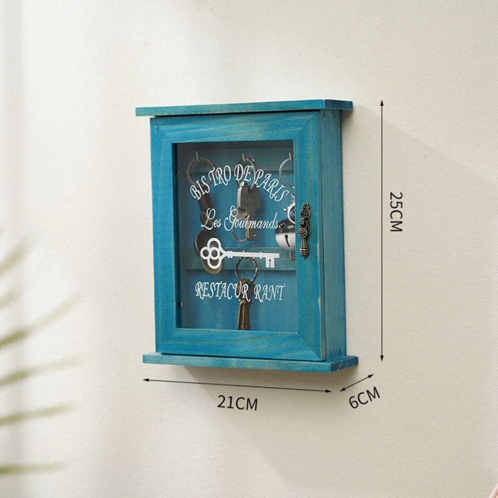 Wooden Material Key Storage Box 6 Hooks Wall Key Box Vintage Key Organizer Indoor Use