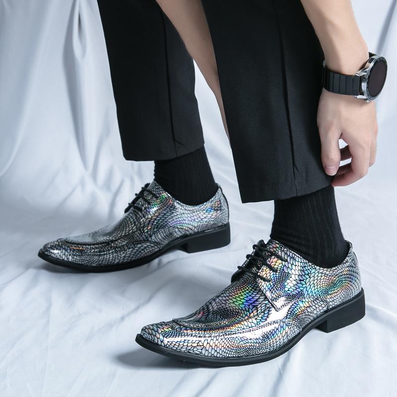 Designer New Men's Lace Up Pointed Mirror Serpentine Leather Shoes Male Dress Wedding Prom Homecoming Footwear Zapatos Hombre