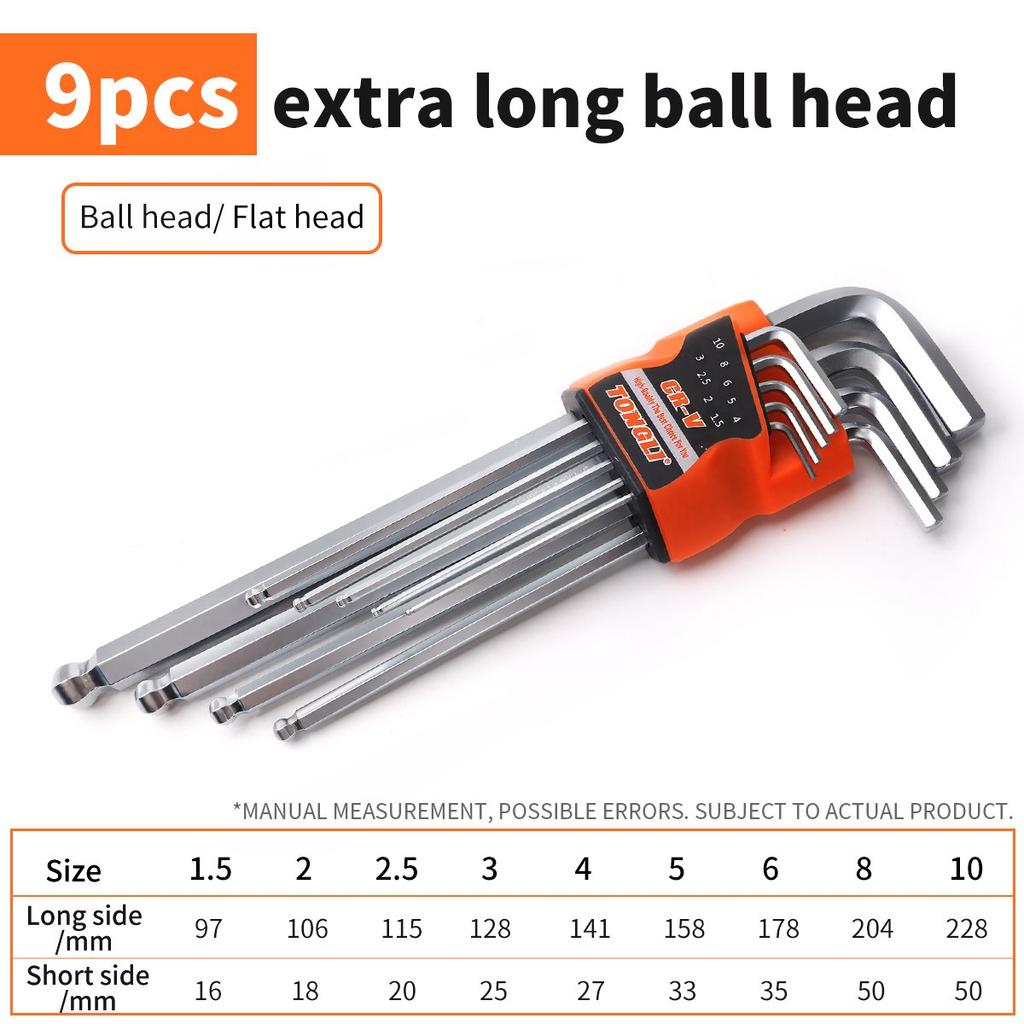 Набор шестигранных ключей 9 шт. Шестигранный Универсальный Метрический Длинный Шарообразный Torx L Плоская головка Отвертка Гаечный ключ Инструмент для ремонта автомобиля Короткий рычаг