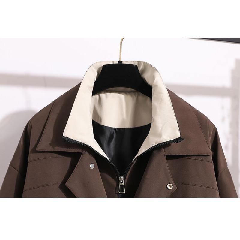 Women Stand Collar Workwear Loose Short Jacket Casual Top