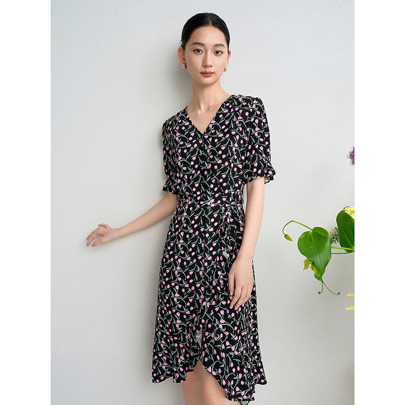 JUZUI Elegant French Waist Floral Dress for Women 2025 Summer Collection