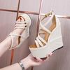 Fashion Summer 16cm High Heel Wedges Heel Sandals 14cm Fashion Thick Bottom Platform Open Toe Ladies Sandals Leather Gladiator Sandals